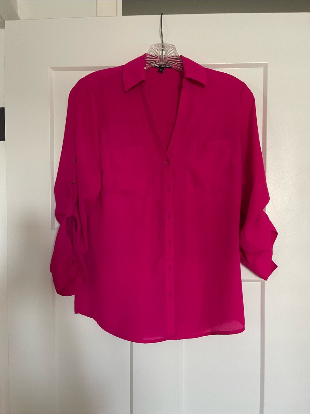 Express Bright Fuchsia Button-Down Blouse